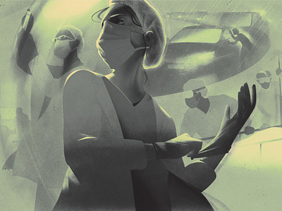 On The Frontline digital doctors editorial eleni debo folioart hospital illustration medical monochrome pandemic texture