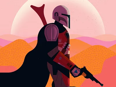 The Mandalorian character digital editorial folioart illustration landscape owen davey sci fi star wars