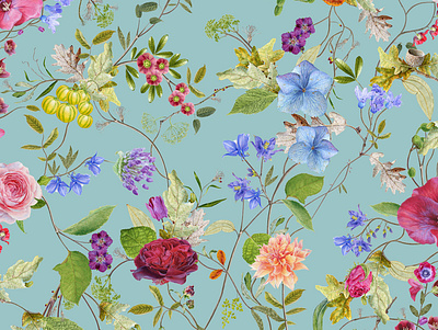 Meadow botanical carolyn jenkins floral flowers folioart illustration nature painting pattern realist wallpaper watercolour