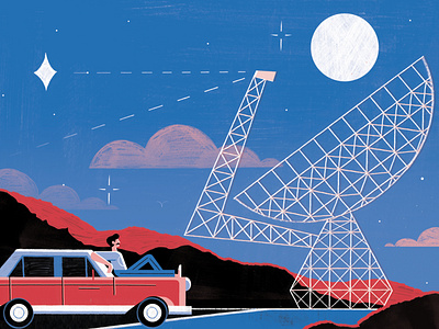 Green Bank Telescope car character digital editorial folioart illustration landscape michael driver space