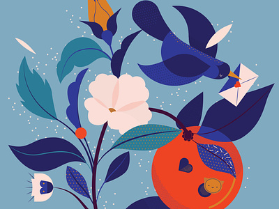Special Delivery bird decorative digital floral folioart illustration maite franchi pattern vector