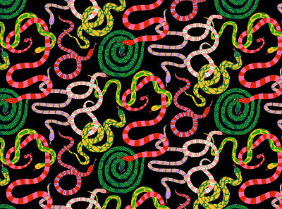 Snakes animals bodil jane colourful digital folioart illustration pattern snakes