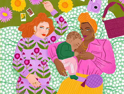Parents bodil jane digital editorial floral folioart illustration parenting pattern women