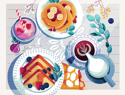 Breakfast digital editorial flatlay folioart food illustration maite franchi texture