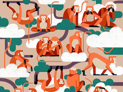 Monkeys animals character digital folioart illustration monkey pattern xuetong wang