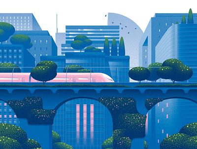 Future of the Subway buildings cityscape digital editorial folioart futuristic illustration kouzou sakai texture transport