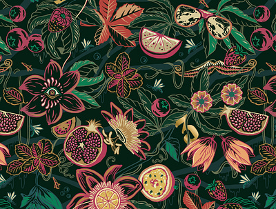 Imaginarium botanical digital floral folioart fruit illustration muti pattern wallpaper