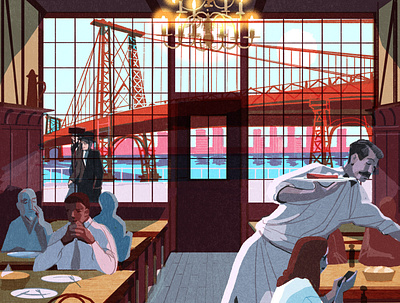 Steakhouse alex green city digital editorial folioart food illustration landscape new york restaurant