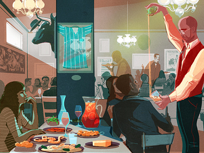 El Rincon de Rafa alex green digital editorial folioart food illustration interior people restaurant