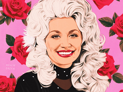 Dolly Parton celebrity digital floral folioart helen green illustration portrait realist