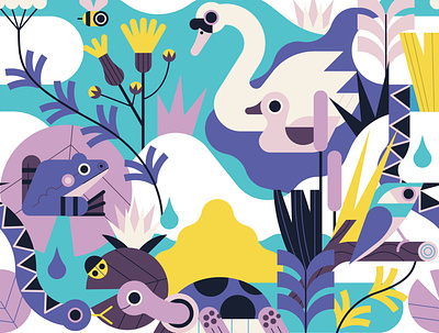 Pond Life animals digital folioart geometric graphic illustration owen davey vector wildlife