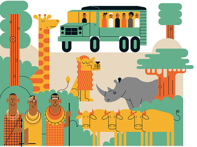 Wildlife Tourism africa animals character digital editorial folioart illustration infographic john devolle line safari vector