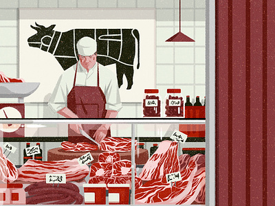 Butchers character digital editorial folioart illustration meat texture xuetong wang