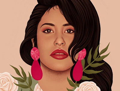 Selena digital floral folioart illustration mercedes debellard portrait realist