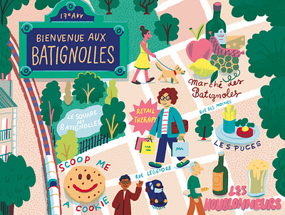 Bienvenue Aux Batignolles andres lozano character digital editorial folioart food france illustration map travel