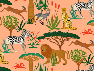 Savanna africa animals bodil jane digital folioart illustration nature pattern