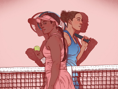 One-on-One character digital editorial folioart illustration panelled portrait sarah maxwell sport tennis texture