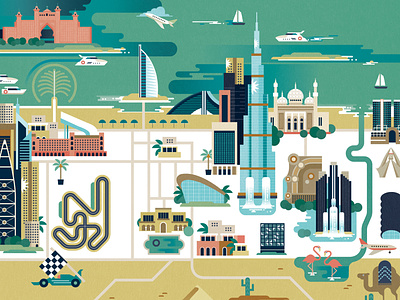 Dubai cityscape digital editorial folioart illustration map sally caulwell travel vector