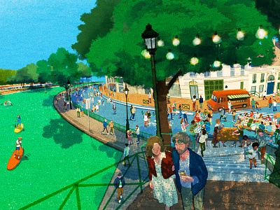 Canal St. Martin character city digital editorial folioart hifumiyo illustration summer texture