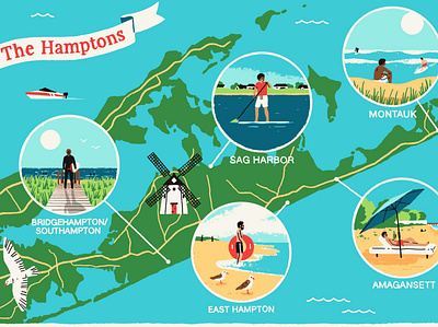 The Hamptons character digital folioart holiday illustration landscape map michael parkin summer texture