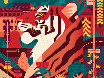 Tigre Bock animal digital editorial folioart illustration nature owen davey wildlife