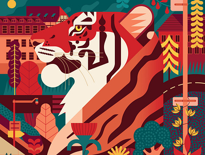 Tigre Bock animal digital editorial folioart illustration nature owen davey wildlife