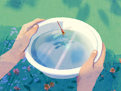 Eco-Anxiety digital dragonfly editorial folioart hifumiyo illustration nature