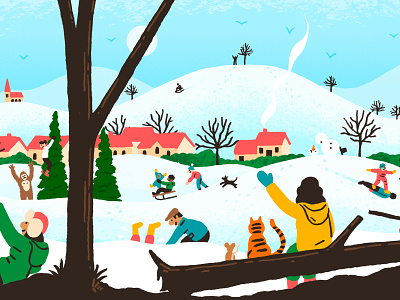 Snow Day character children digital family folioart humour illustration landscape michael parkin snow winter