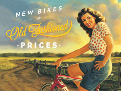 Evans Bikes 50s advertising bike illustration painting retro