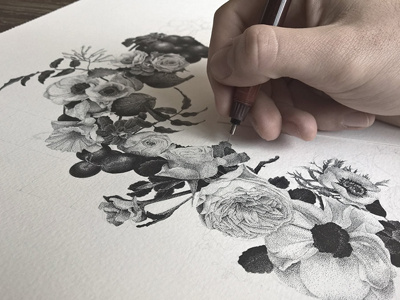 Stippled floral design drawing illustration