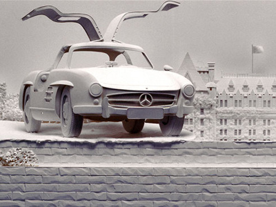 Gullwing Mercedes 3d illustration papercraft sculpture