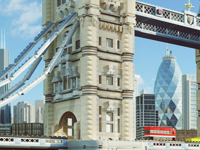 Lego London Bridge 3d cgi illustration lego london render
