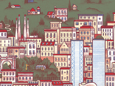 Barcelona from the sea illustration