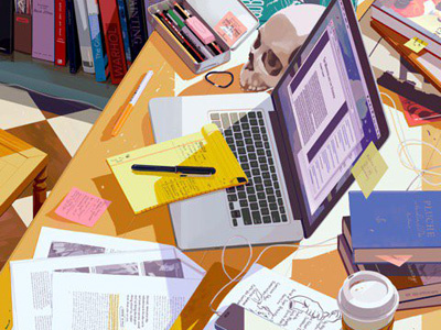 Rebecca Mock Folio Illustration book desk digital illustration