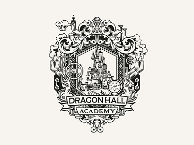 Dragonhall Academy crest decorative digital illustration logo typography