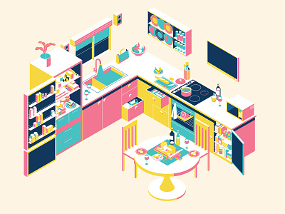 Muti illustration isometric kitchen