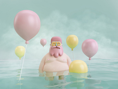 Señor Globos art balloons cgi character digital media funny illustration man water