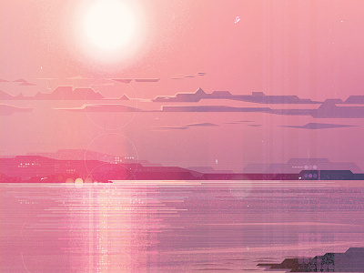 Sunset art beach digital art illustration japan pink sky skyline sunset water