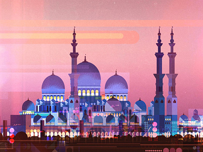 Mosque art city digital glitch illustration landscape mosque sunset texture