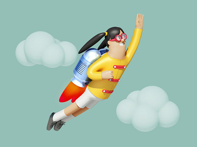 Nugit 3d cgi clouds computer digital figure flying illustration superwoman woman