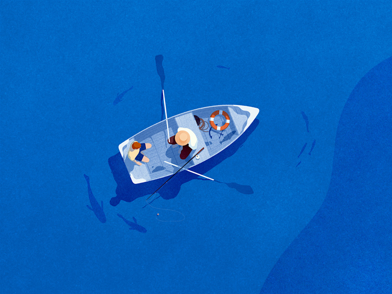 Facebook boat lake digital texture illustration fishing son father