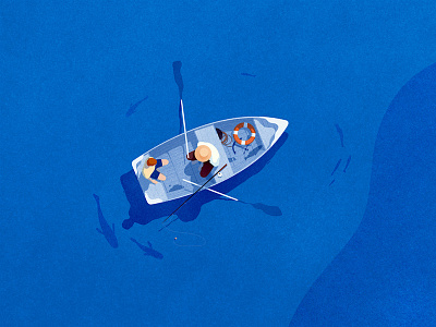 Facebook boat digital father fishing illustration lake son texture