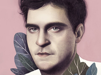 Joaquin Phoenix celebrity drawing illustration leaves man pencil person portrait watercolour