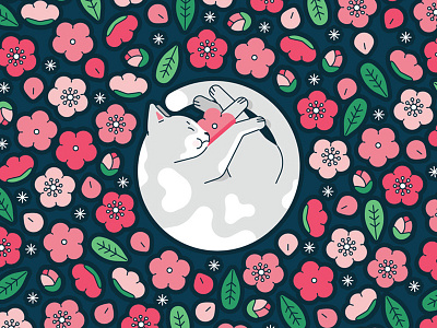 Papergood blossom cat feminine floral flower illustration pattern vector