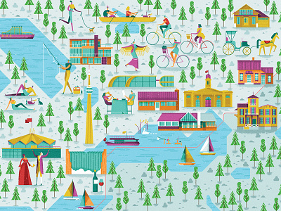 Destination Canada buildings editorial graphic illustration landscape map people travel vector