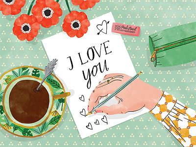 Red Cap Cards calligraphy card design flowers heart illustration love pencil tea typography