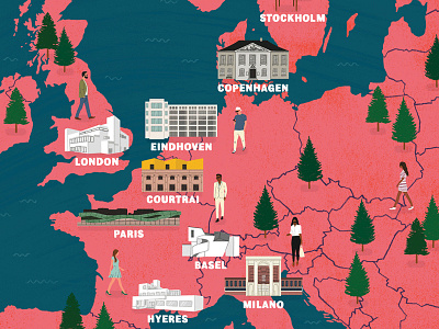GQ France best of design digital europe folio art france gq graphic illustration map michael parkin pink
