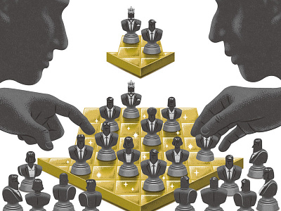Forbes Japan business chess conceptual editorial illustration men strategy suits texture