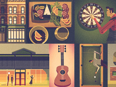 Cincinnati Magazine alcohol architecture bars characters darts digital editorial food illustration music texture