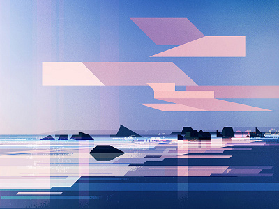 Beach beach digital geometric glitch graphic illustration landscape ocean sun